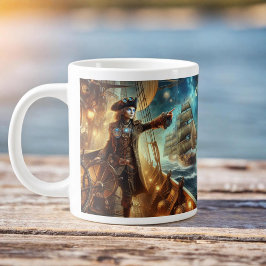 Caneca De Café Grande Vintage Steampunk Vintage Pirata Espacial do Ocean