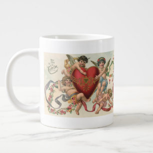 Caneca De Café Grande Vintage Valentines, Anjos Vitorianos Querubins Cor