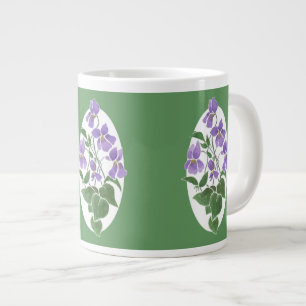 Caneca De Café Grande Violetas Roxas, pintadas à mão em Watercolor, Verd