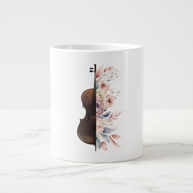 Caneca De Café Grande Violino com flores. (Frente)