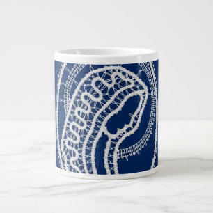 Caneca De Café Grande Virgem Abençoada Maria, renda branca, azul marinho