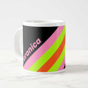 Caneca De Café Grande VISÍVEL ALTO e Listras Rosas com Nome