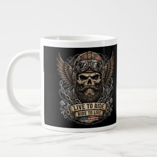 Caneca De Café Grande Viver para Andar Motoqueiro Caveira Barbudo