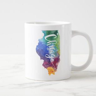 Caneca De Café Grande Watercolor Chicago