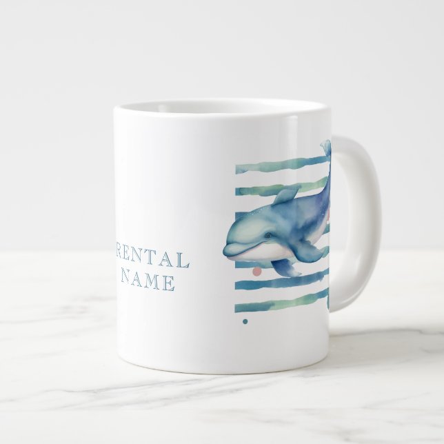CANECA DE CAFÉ GRANDE WATERCOLOR DOLPHIN VACATION RENTAL  (Frente Esquerda)