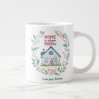 Caneca De Café Grande Watercolor Home é onde a mãe tem o nome personaliz