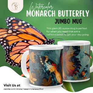 Caneca De Café Grande Watercolor Monarfly Butterfly Jumbo Mug