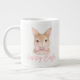 Caneca De Café Grande Watercolor Rabbit with Pink Bow| Cute Easter Bunny