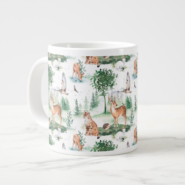 Caneca De Café Grande Watercolor Woodland Baby Animal Patterno (Frente Esquerda)