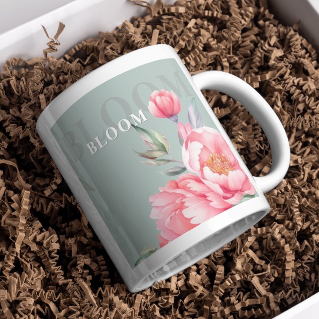 Caneca De Café Grande Wedding & Eid | Pink Peony & Sage Green Jumbo Mug (Criador carregado)