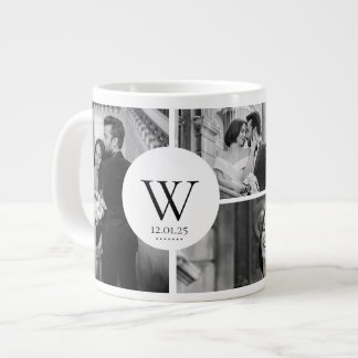 Caneca De Café Grande Wedding Photo Collage Mug with Initial & Date