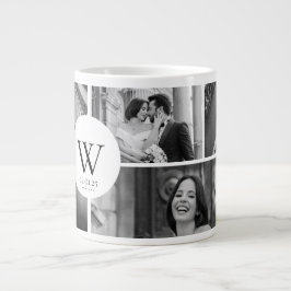 Caneca De Café Grande Wedding Photo Collage Mug with Initial & Date