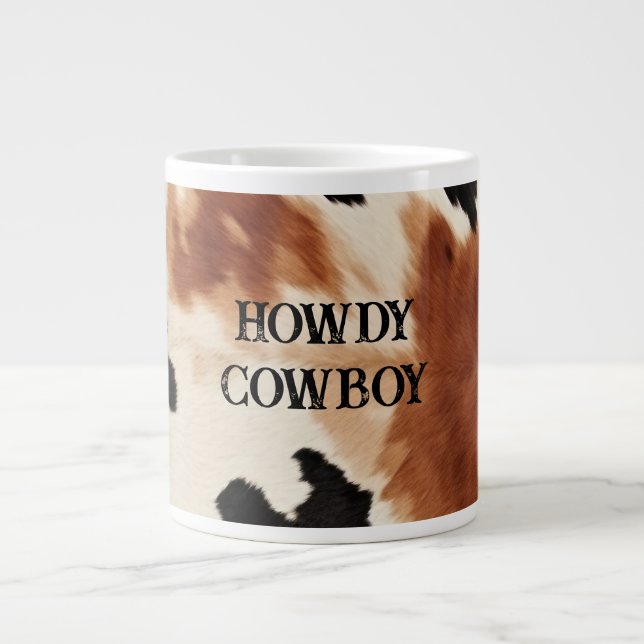Caneca De Café Grande Western Brown Cream Animal Cowhide (Frente)