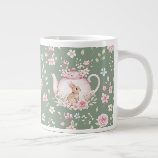 Caneca De Café Grande Whimsical Bunny Teapot Floral Spring  (Direita)