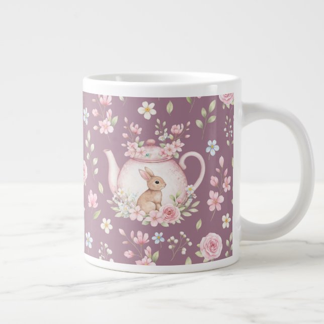Caneca De Café Grande Whimsical Bunny Teapot Floral Spring  (Direita)