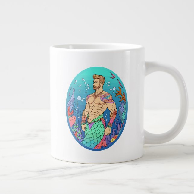 Caneca De Café Grande Whimsical Merman Abs Mug (Direita)