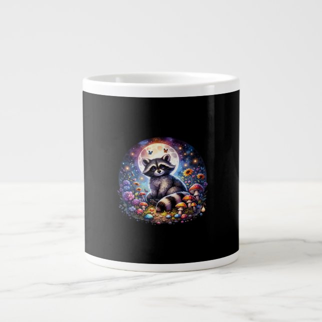 Caneca De Café Grande Whimsigoth Raccoon Por Luz Da Lua, Ventilador Colo (Frente)