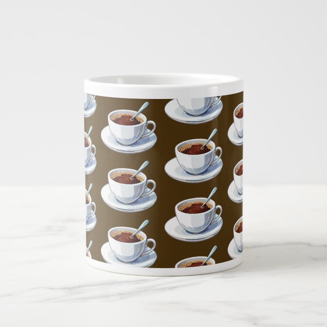 Caneca De Café Grande White coffee cup on a saucer filled with coffee (Frente)