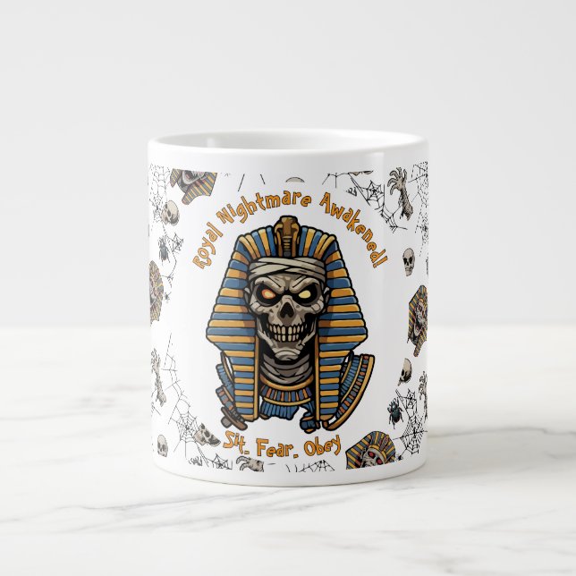 Caneca De Café Grande 🤍 White Pharaoh Mummy Mug 🎃 ☕ 👑 (Frente)