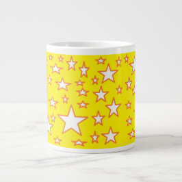 Caneca De Café Grande White Stars (Estrelas brancas) sobre fundo amarelo