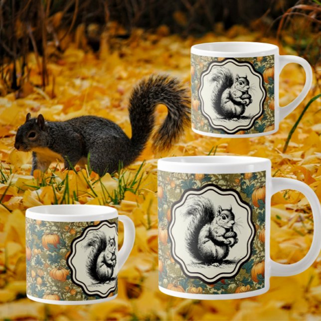 Caneca De Café Grande William Morris Personalizou Pumpkins e Esquilo (Warm, cozy and cute! )