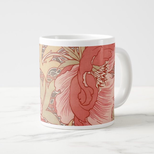 Caneca De Café Grande William Morris Poppies Floral Art Nouveau Pattern (Frente Esquerda)