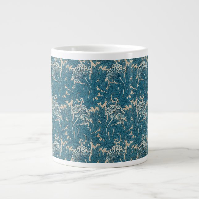 Caneca De Café Grande William Morris Teal Tulip Pattern (Frente)