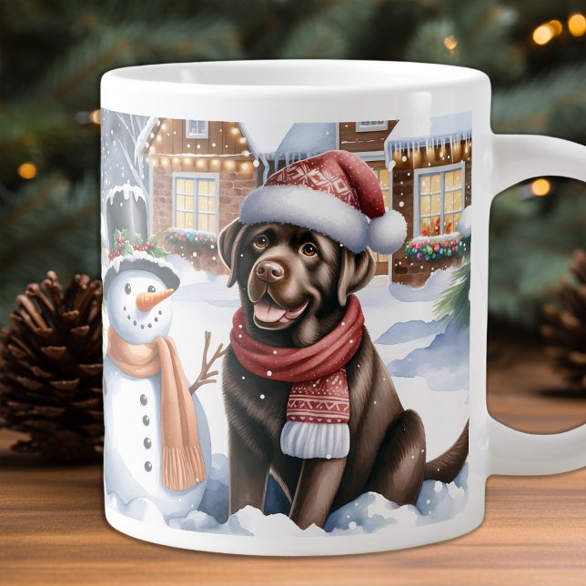 Caneca De Café Grande Winter Labrador Retriever Puppy Dog Snowman (Criador carregado)