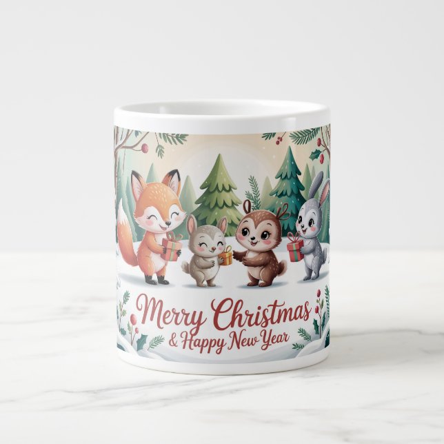Caneca De Café Grande Woodland Winter Friends (Frente)