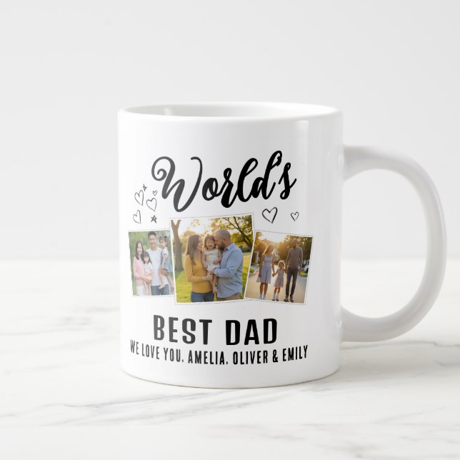Caneca De Café Grande World's Best Dad Custom 3 Photo Collage (Direita)