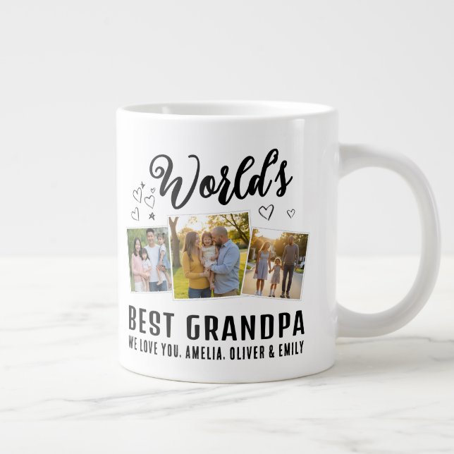 Caneca De Café Grande World's Best Grandpa Custom 3 Photo Collage (Direita)