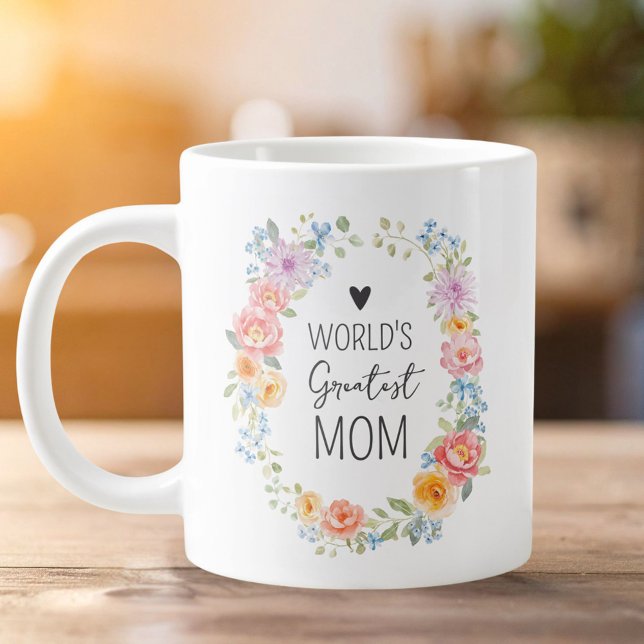 Caneca De Café Grande World's Greatest Mom Personalized Quote Floral (Criador carregado)