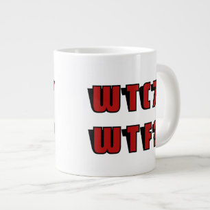 Caneca De Café Grande WTC 7 WTF? Letras Vermelhas Pretas