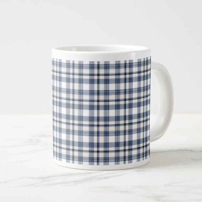 Caneca De Café Grande Xadrez branca azul 1 (Frente Esquerda)