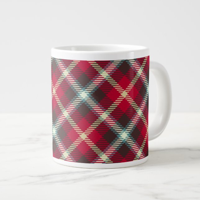 Caneca De Café Grande Xadrez de Natal de Tartan 20oz Café (Frente Esquerda)