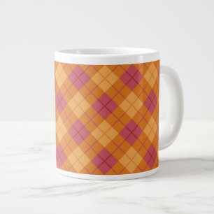 Caneca De Café Grande Xadrez de polarização em laranja e rosa