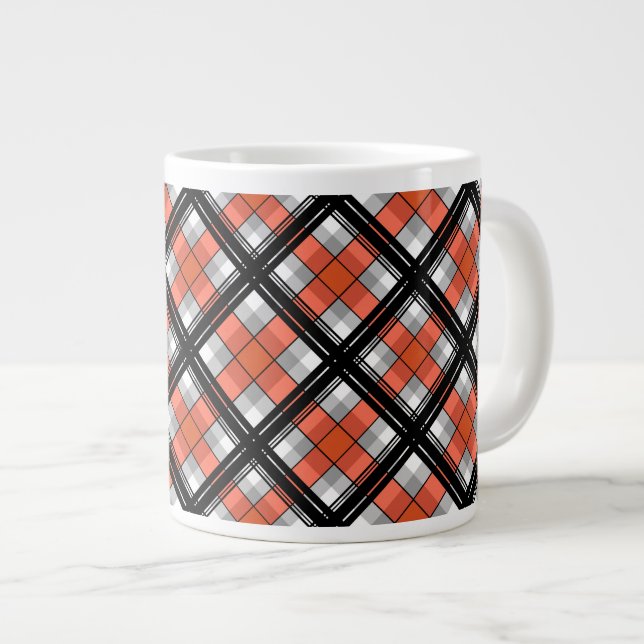 Caneca De Café Grande Xadrez preto e laranja (Frente Esquerda)