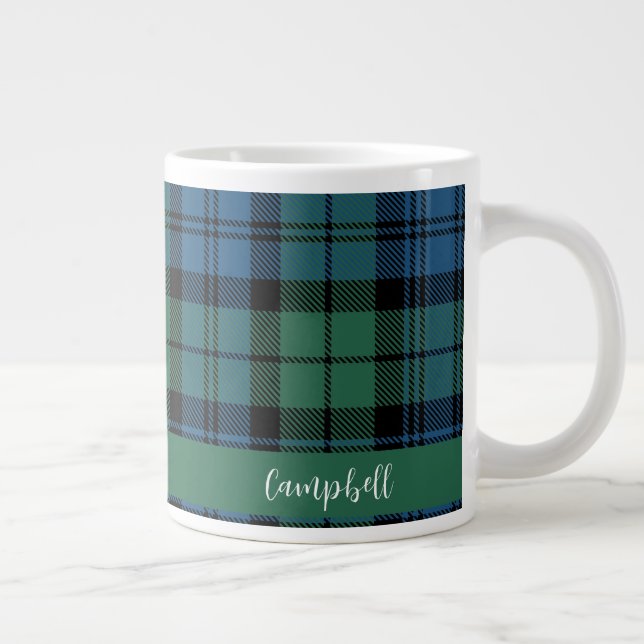 Caneca De Café Grande Xadrez Rústico Script Verde Tartan Campbell Person (Direita)