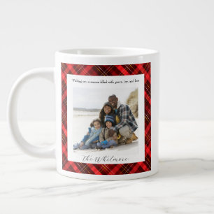 Caneca De Café Grande Xadrez Vermelho Aconchegante Natal Monograma Rústi