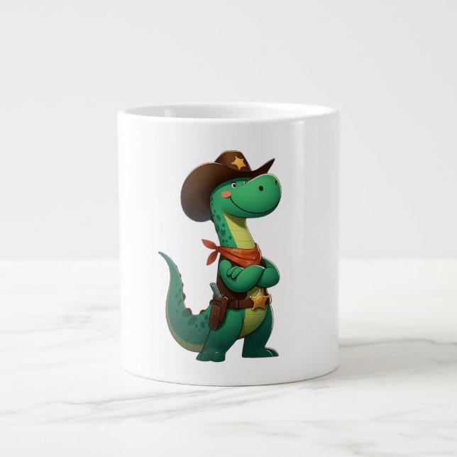 Caneca De Café Grande Xerife/vaqueiro de dinossauro bonito (Frente)