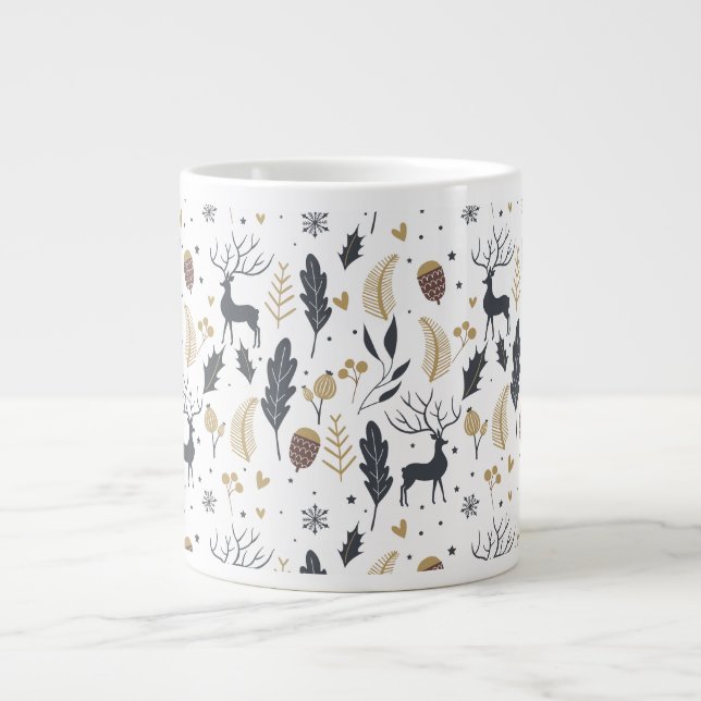 Caneca De Café Grande Xmas Deer e Deixa a Coleção de Saudações Felizes (Frente)