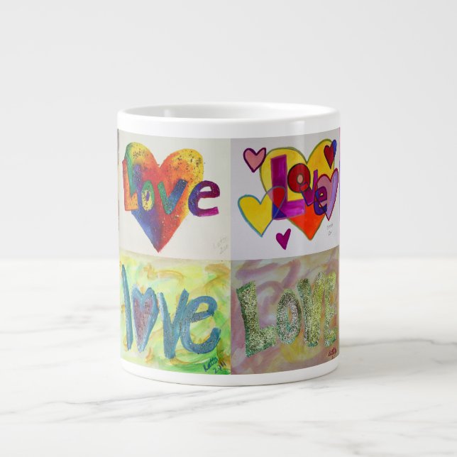 Caneca De Café Grande XOXO Ama Mug De Pinturas De Colagem Mosaica (Frente)