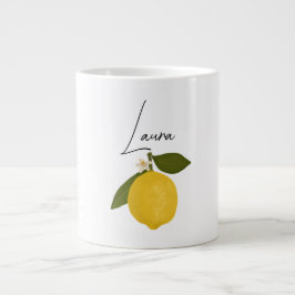 Caneca De Café Grande Yellow Lemon with Green Leaves | Fresh Citrus 