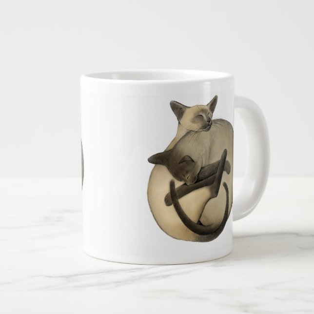 Caneca De Café Grande Yin Yang Siamese Cats Jumbo Mug (Frente Esquerda)