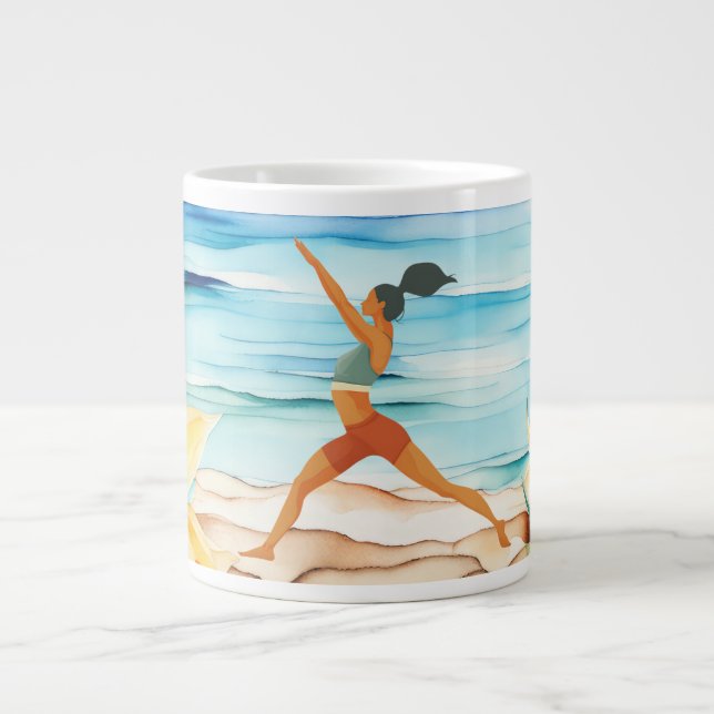 Caneca De Café Grande Yoga Position by the beach  (Frente)