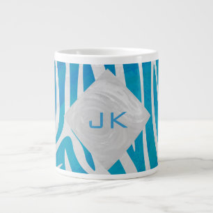 Caneca De Café Grande Zebra Azul e Branco com Monograma