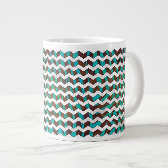 Caneca De Café Grande Zebra Chevron Brown e Teal Impressão (Frente Esquerda)