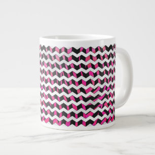 Caneca De Café Grande Zebra Chevron Preto e Rosa Quente