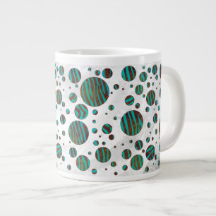 Caneca De Café Grande Zebra da Bolinhas Castanho e Teal