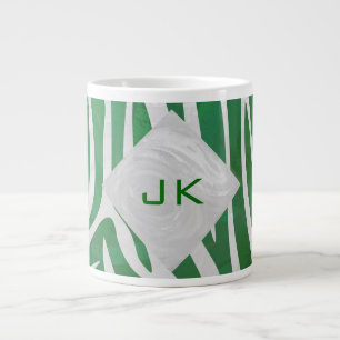 Caneca De Café Grande Zebra Monograma Impressão verde e branco